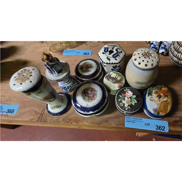 Assorted Decorative Porcelain Trinket Boxes & Vases - Hand Painted