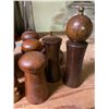 Image 2 : Lot of Vintage Wood & Brass Salt & Pepper Shakers/Grinders with Carved Wooden Lidded Box