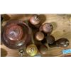 Image 4 : Lot of Vintage Wood & Brass Salt & Pepper Shakers/Grinders with Carved Wooden Lidded Box