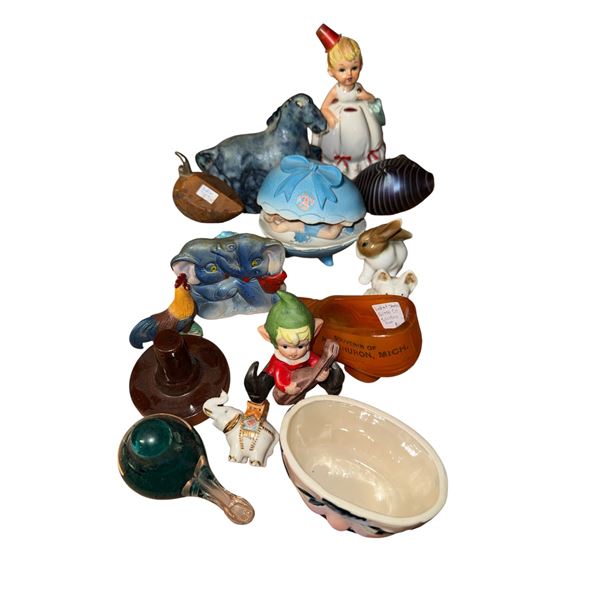 Lot of Vintage Ceramic & Porcelain Collectibles - Elf Figurine, Child Figure, Animal Figurines, Souv