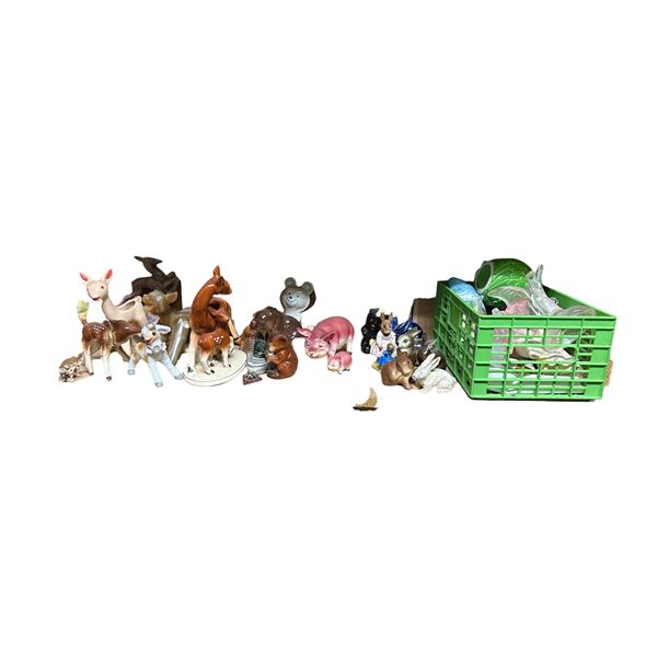 Large Lot of Vintage Porcelain & Ceramic Animal Figurines - Deer, Rabbits, Pigs, Bears, Squirrels &