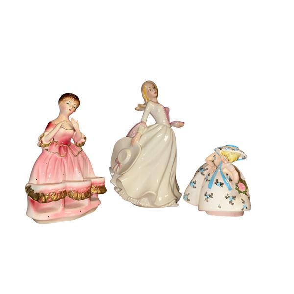 Lot of 3 Vintage Porcelain Victorian Lady Figurines - Pink Ballerina Planter, Elegant Standing Lady