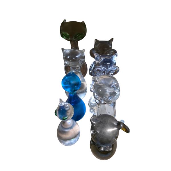 Assorted Art Glass Cat Figurines - Clear & Colored Decorative Collection