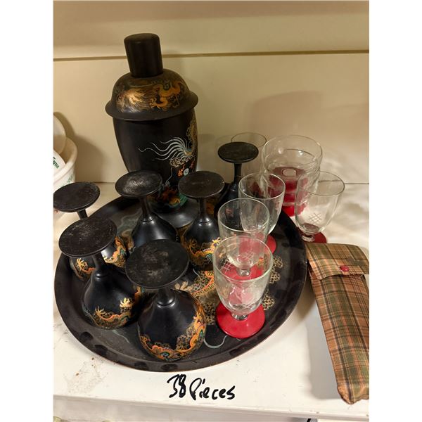 Hand Painted Asian Serving Set