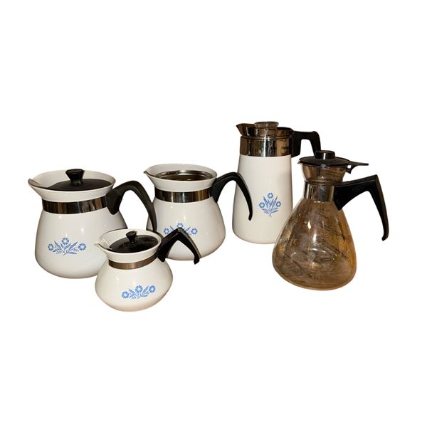 Corning Ware Cornflower Blue Coffee/Tea Carafe Set with Glass Server