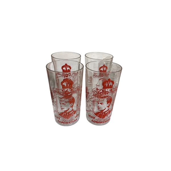 Set of Vintage King George VI May 1937 Coronation Commemorative Drinking Glasses