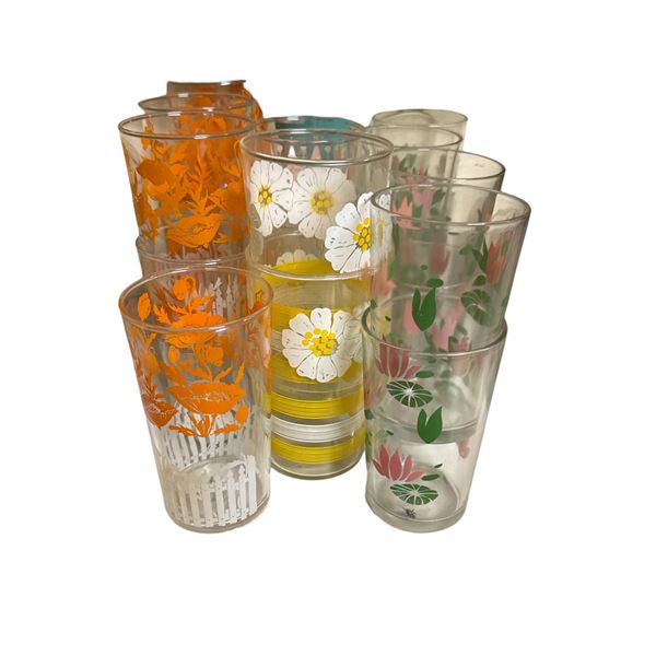 Group of Assorted Juice Glasses - Floral Design, Etc.