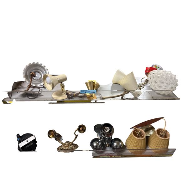 Assorted Vintage Wall and Ceiling Light Fixtures Including Mid-Century Spotlights, Sconce Bases, and