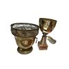 Image 9 : Assorted Vintage Brass & Metal Decor Lot - Footed Pierced Bowl, Goblet, Mini Figurines, Butterfly Wa