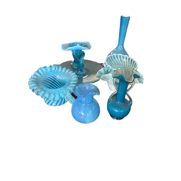 Assorted Blue & Frosted Art Glass Pieces