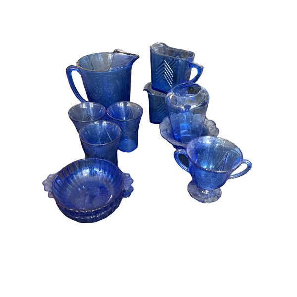 Cobalt Blue Glass Pitcher & Drinkware Set