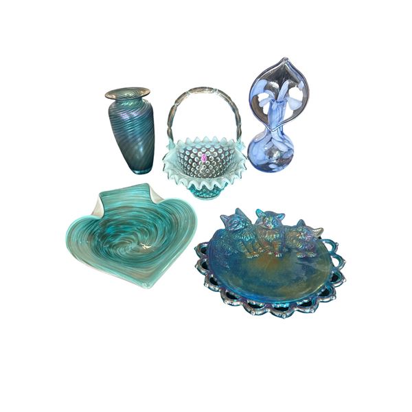 Opalescent & Iridescent Art Glass Basket Group