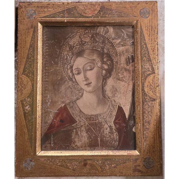Antique Italian Renaissance Style Madonna Portrait in Ornate Gilt Frame