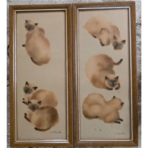 Pair of Framed Siamese Cat Prints Signed C. Counter