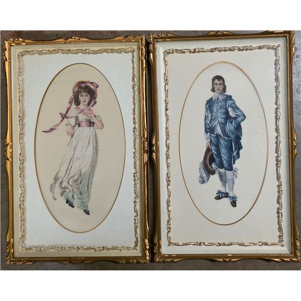 Framed Pair of Victorian-Style Needlepoint Figures – Boy & Girl