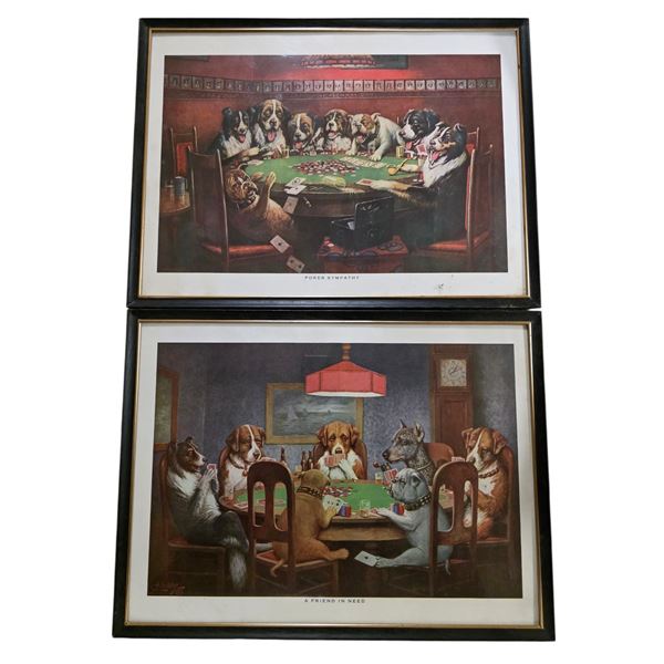 Framed Pair of “Dogs Playing Poker” Prints