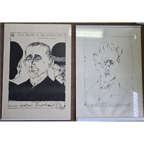Pair of Framed Modernist Ink Portrait Prints