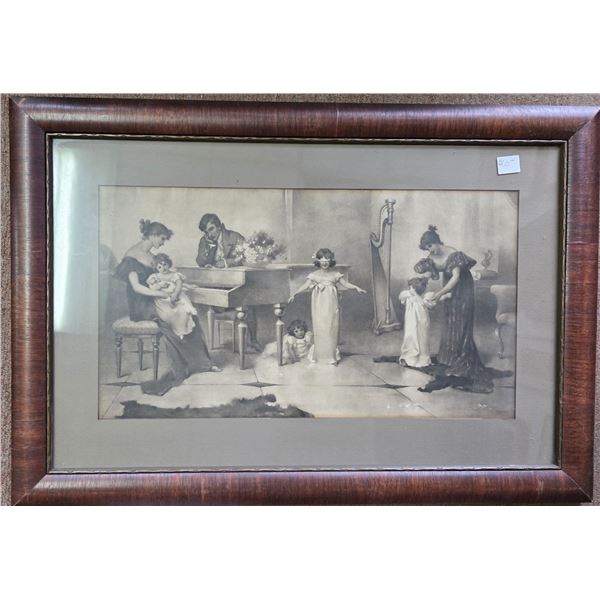 Large Framed Vintage Family Scene Print