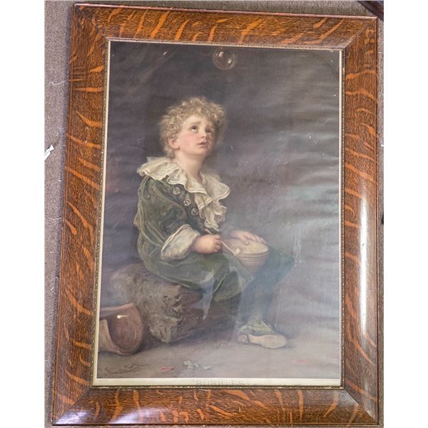 Framed Antique-Style Portrait Print of Young Boy