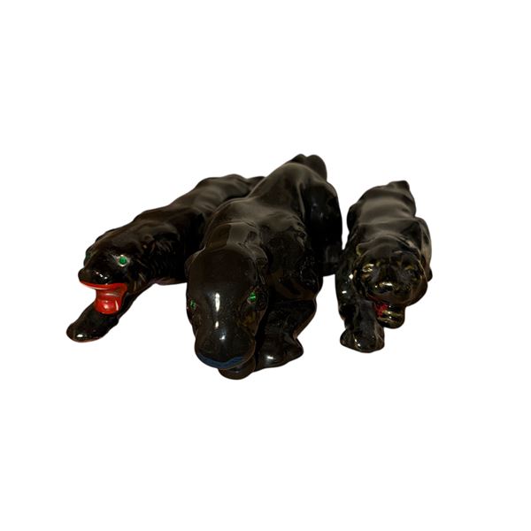Set of 3 Black Panther Ceramic Figurines - Glossy Animal Figures