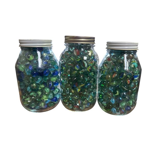 3 Jars of Glass Marbles