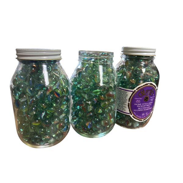 3 Jars of Glass Marbles