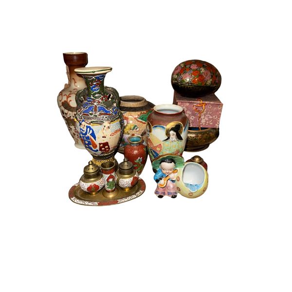 Asian Decorative Vases, Cloisonne & Salt/Pepper Set - Group