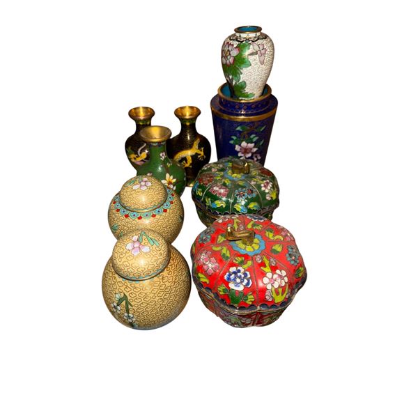 Cloisonne Enamel Vases & Covered Boxes