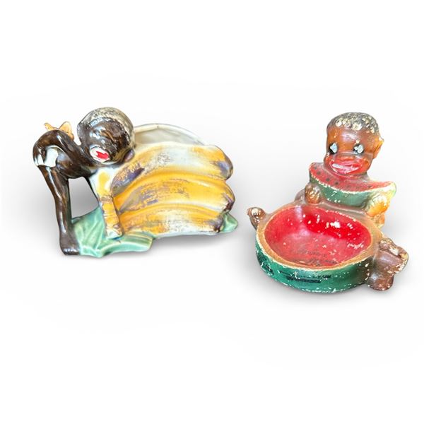 2 pc - Vintage Black Americana Ash Trays - Shafford & "Nita's Candy Shop - Bay St. St. Louis"