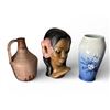 Image 1 : 3 pc - Chalk Glass Hawaiian Girl Bust & 2 Vases