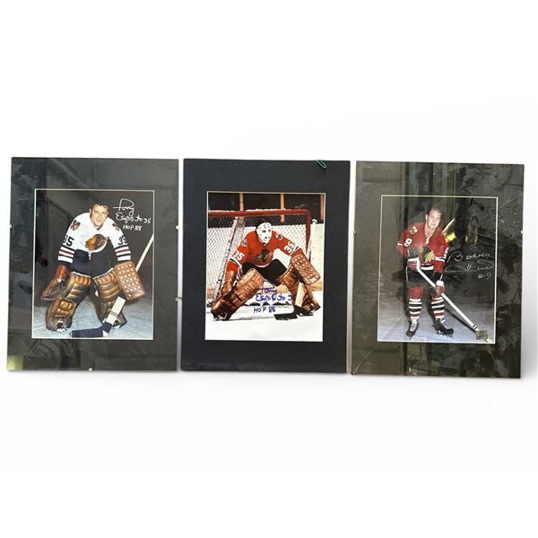 3 pc - Signed Photos of Tony Esposito (x2) & Bobby Hull - Chicago Blackhawks