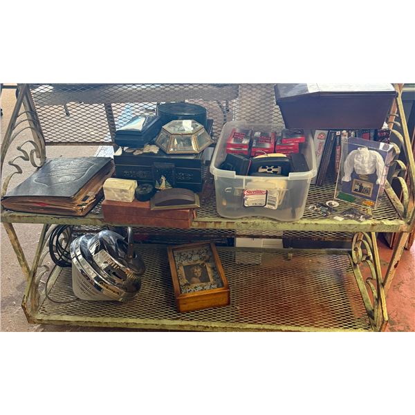 Shelf Lot - Scrapbook, Jewelry Boxes, Cassettes, DVD's, Vacuum Motor, Display Box, Etc.