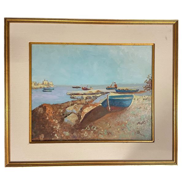 Vancouver - Tony Bruno, "Empty Boat - Adriatic Coast", Oil on Canvas, H24' x W28" with Frame