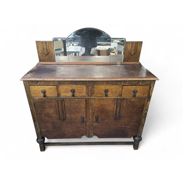 Vancouver - English Oak Art Deco Dresser w/ Built-in Mirror - approx. 48" x 18" x 36"