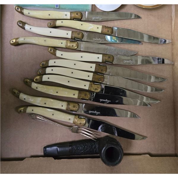 Vancouver - Tray full of 11-pcs Jean Dubost Stainless Steel "Laguiole" Knives & Set of 6 EPNS Pastry