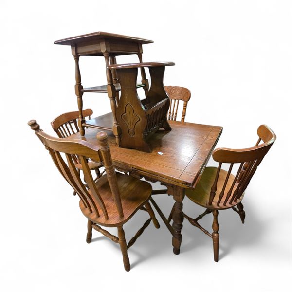Vancouver - Vintage Farmhouse Wooden Extendable Dining Set, includes 4 assorted Chairs & 2 Side Tabl