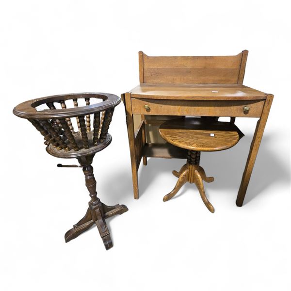 Vancouver - Group of 3 Assorted Vintage Wooden Furnitures, includes Circular Twist Fern Stand, Desk 