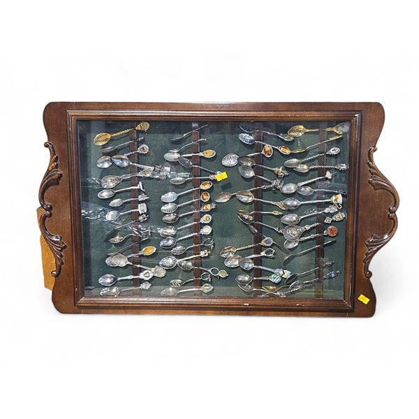Vancouver - Vintage Wooden Display Collection of Antique Souvenirs Spoons (approx. 50 pcs)