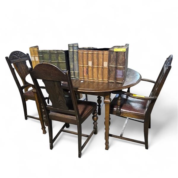 Vancouver - Vintage English Wooden Dining Table, with 3 assorted Twist Legs Chairs