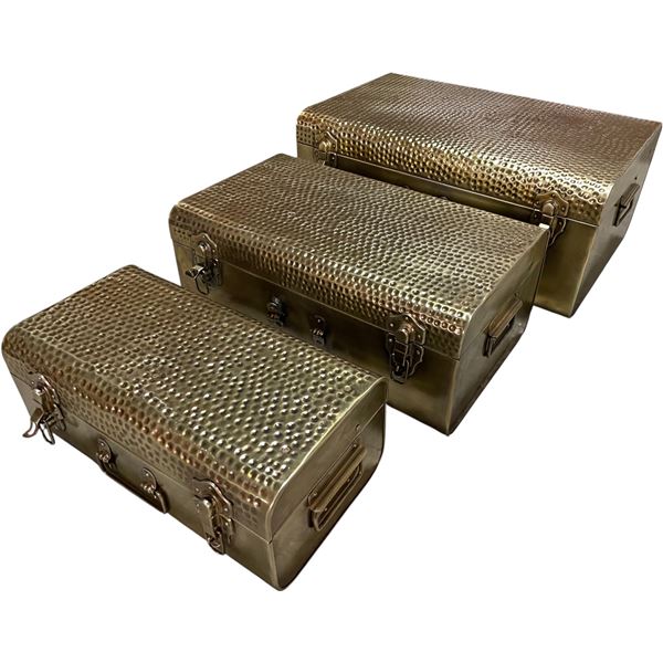 Vancouver - Set of Gold Metallic Hammered Texture Storage Trunks (x3)