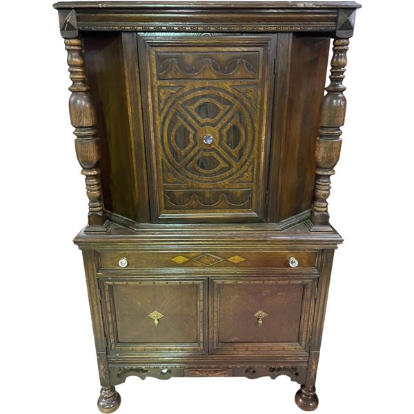 Vancouver - Vintage Jacobean Style Renaissance Revival Cabinet, approx. 38" x 16" x 63")