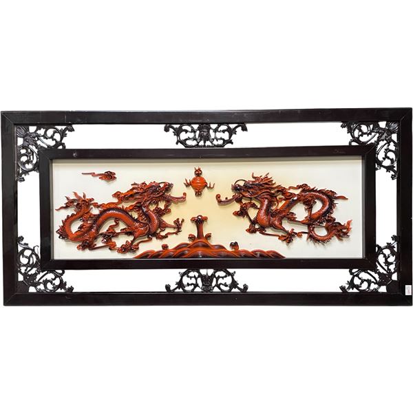 Vancouver - Decorative Framed Chinese Dragon Wall Plaque, approx. 52" H x 25" W