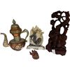 Image 1 : Vancouver - Group of 4-pcs Vintage Decorative items, includes Modern 11" Chinese Hand Carved Wood Fi