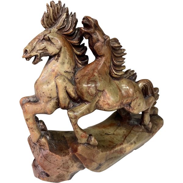 Vancouver - Decorative Chinese Stone Carving Galloping Horses, approx. 8" W x 7" H
