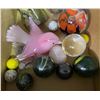 Image 3 : Vancouver - Box full of Vintage Glass & Stone Carved Figurines, includes Pink Bird & More