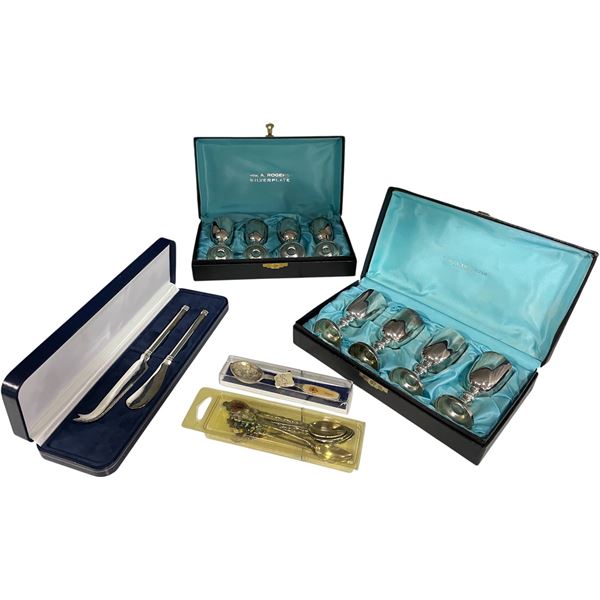 Vancouver - Vintage Set of Assorted Silver Plated E.P. Copper Mini-Goblets & Cheese Serving Cutlery 