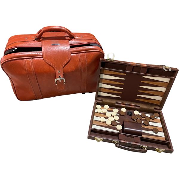 Vancouver - Vintage Leather Red Samsonite Suitcase & Leather Backgammon in Travel Case