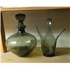 Image 1 : Two pieces of mid century smoky glass decanter and vases