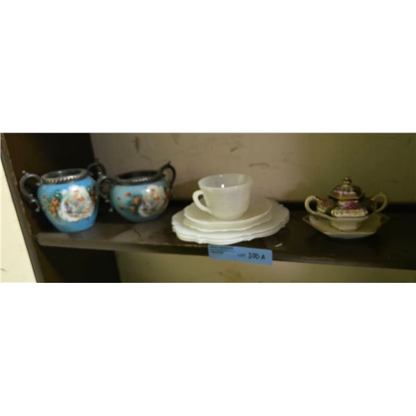 Victorian hand painted art glasses. Vintage Macbeth Evans American sweetheart milk glass