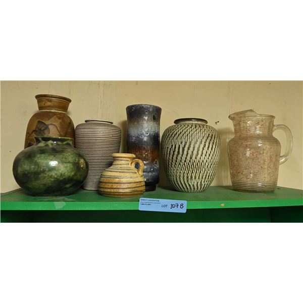 Antique vintage German Pottery with a vintage glass pitcher